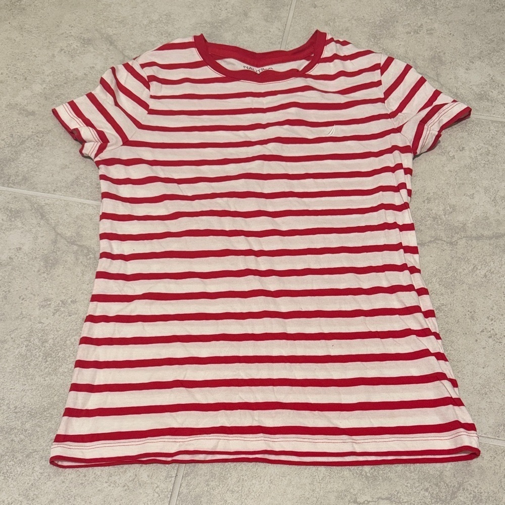 Nautica Red and White Striped Tee
